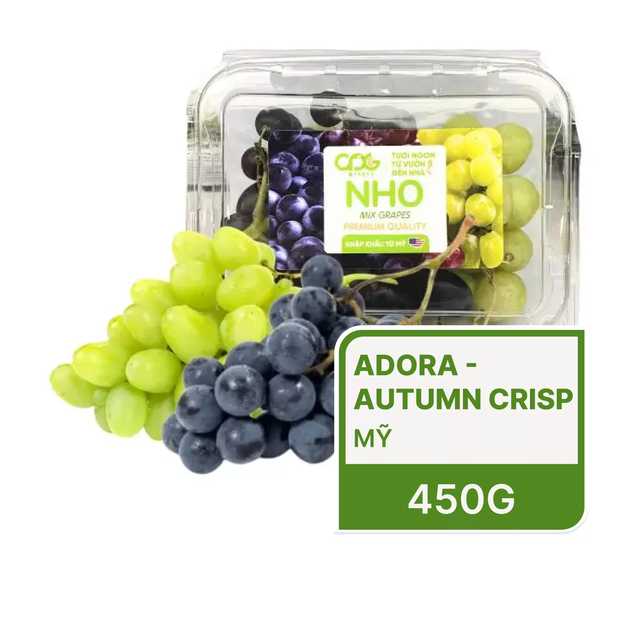 Nho Mỹ không hạt mix xanh đen hộp 450g (1 Hộp)