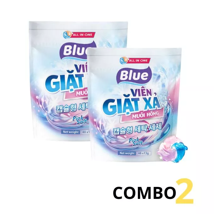 Combo 2 túi viên giặt xả muối hồng Blue túi 13g x 48 viên (2 túi) onelife-production image