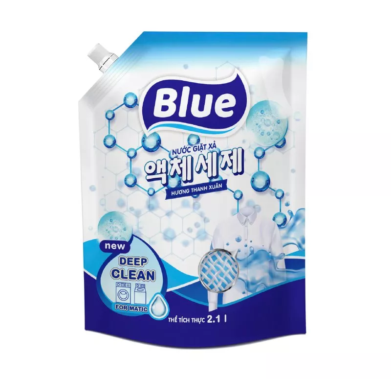 Combo 4 túi nước giặt deep clean Blue hương thanh xuân túi 2.1L