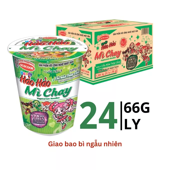 Thùng 24 Ly Mì Chay Handy Hảo Hảo Acecook Vị Lẩu Nấm Thập Cẩm 66g