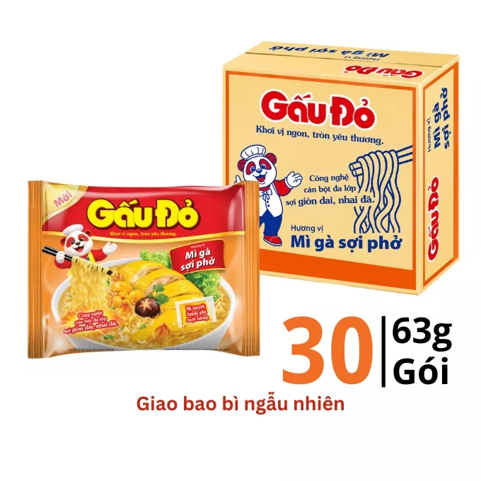 Thùng 30 Gói Mì Gà Sợi Phở Gấu Đỏ 63g