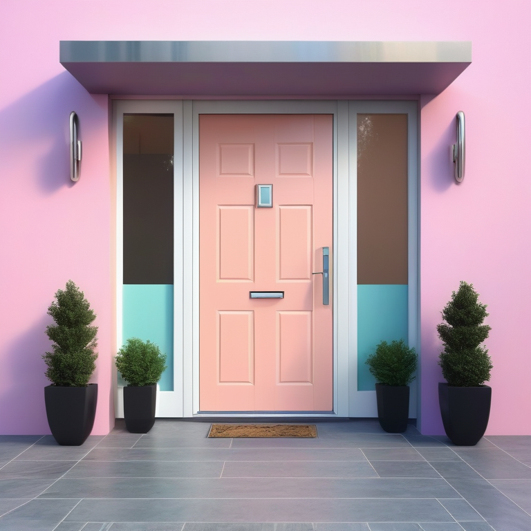 A contemporary composite door on a stylish modern home, bathed in warm light.