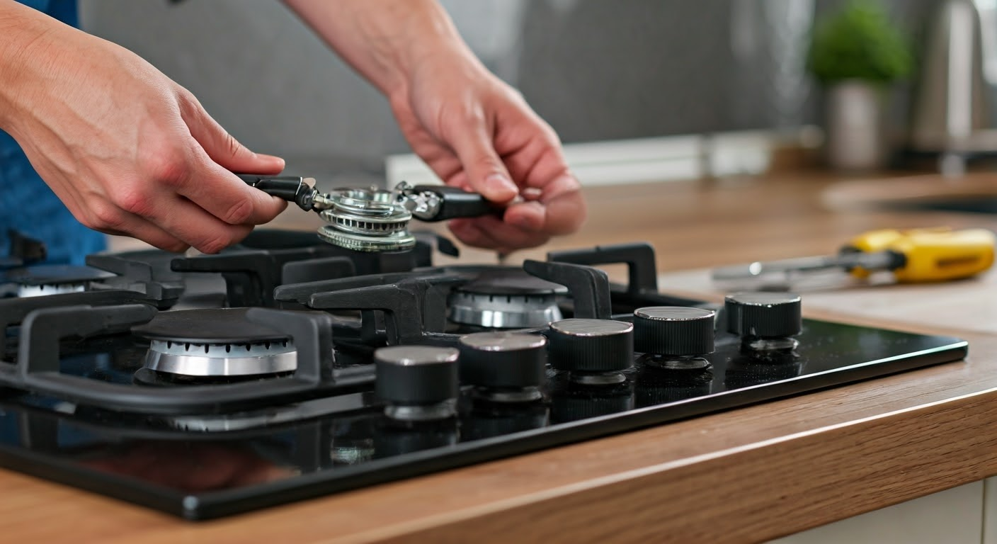 Person replacing a stove control knob