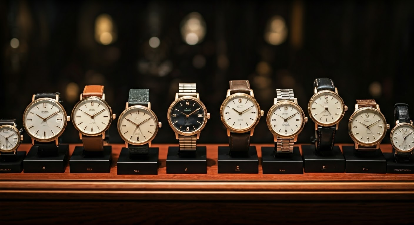 Collection of vintage Swiss watches.