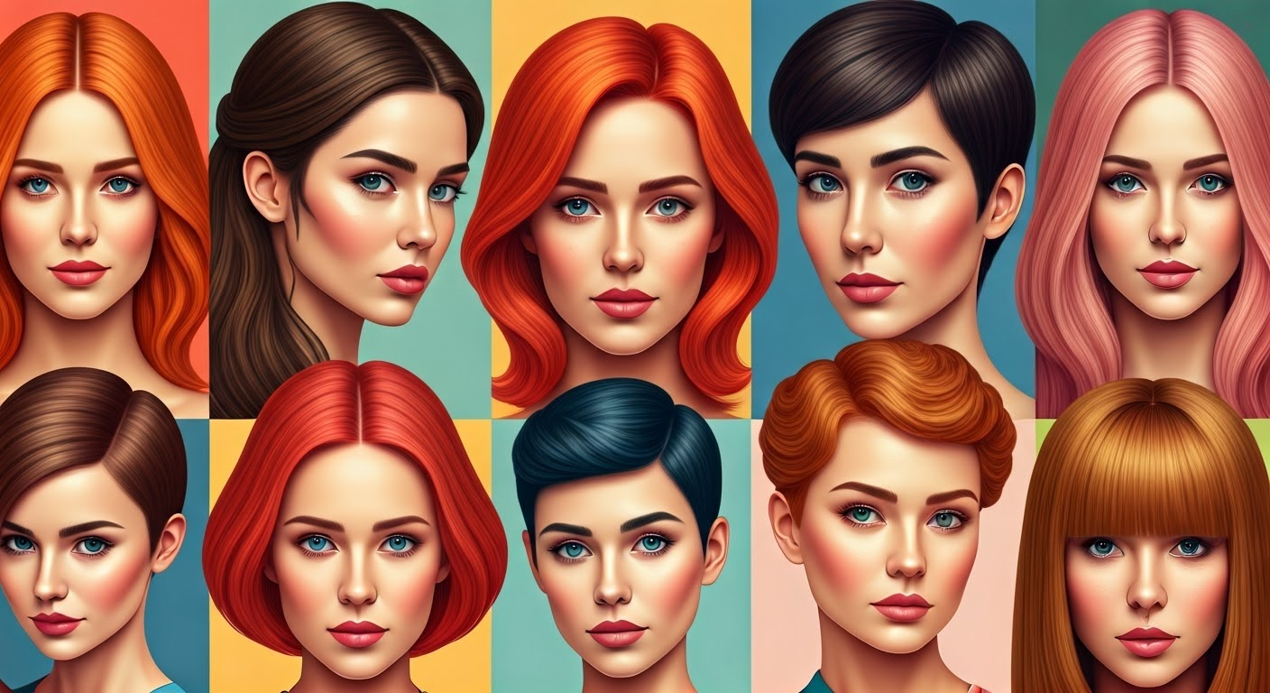 Collage of hairstyles for face shapes.