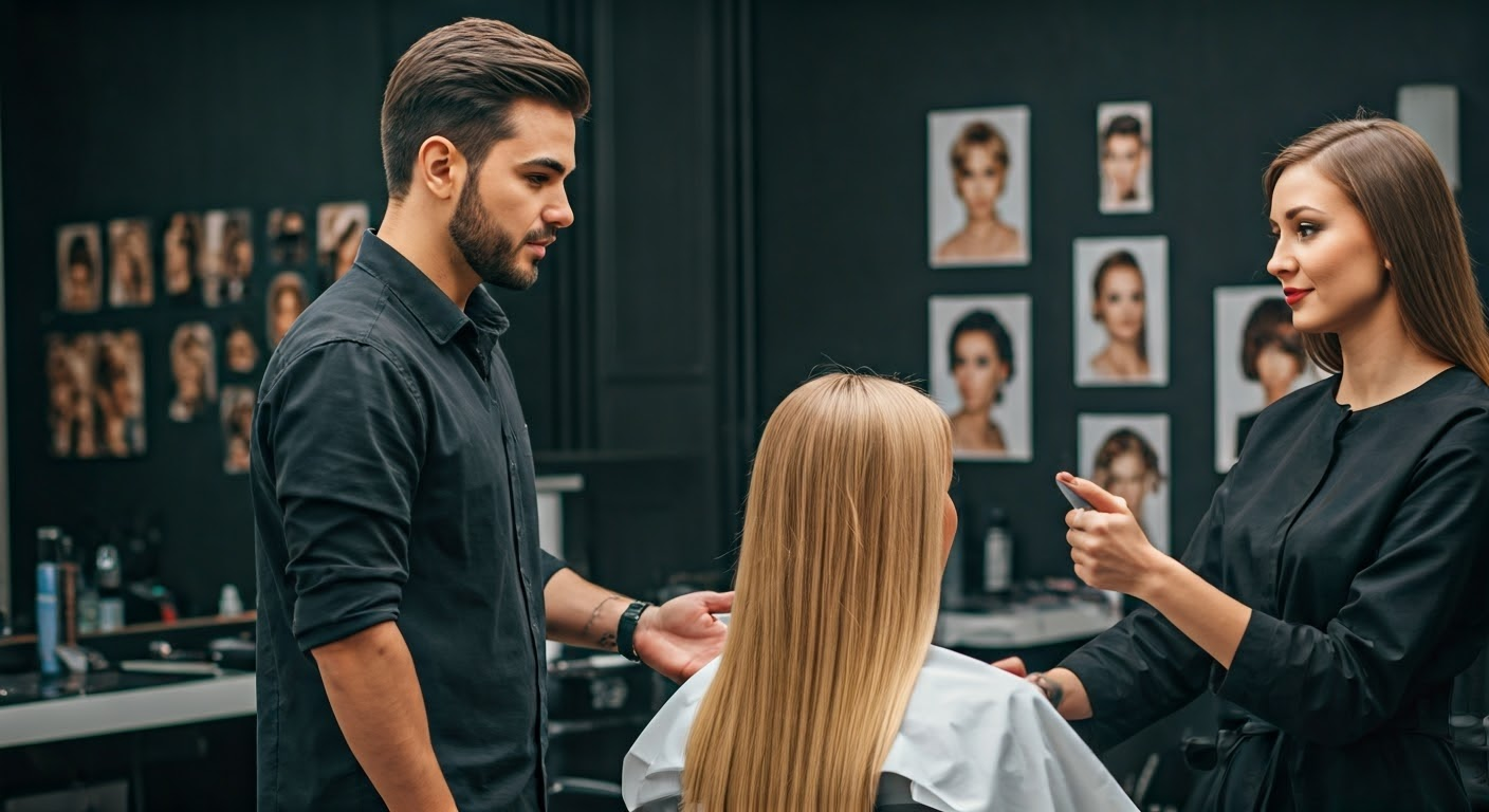 Hairstylist consulting with a client.