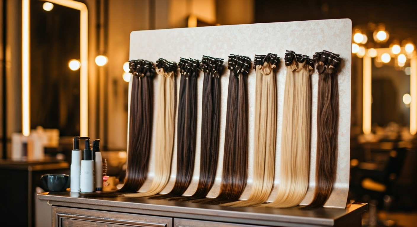 a hair extension display at Noelle Salon