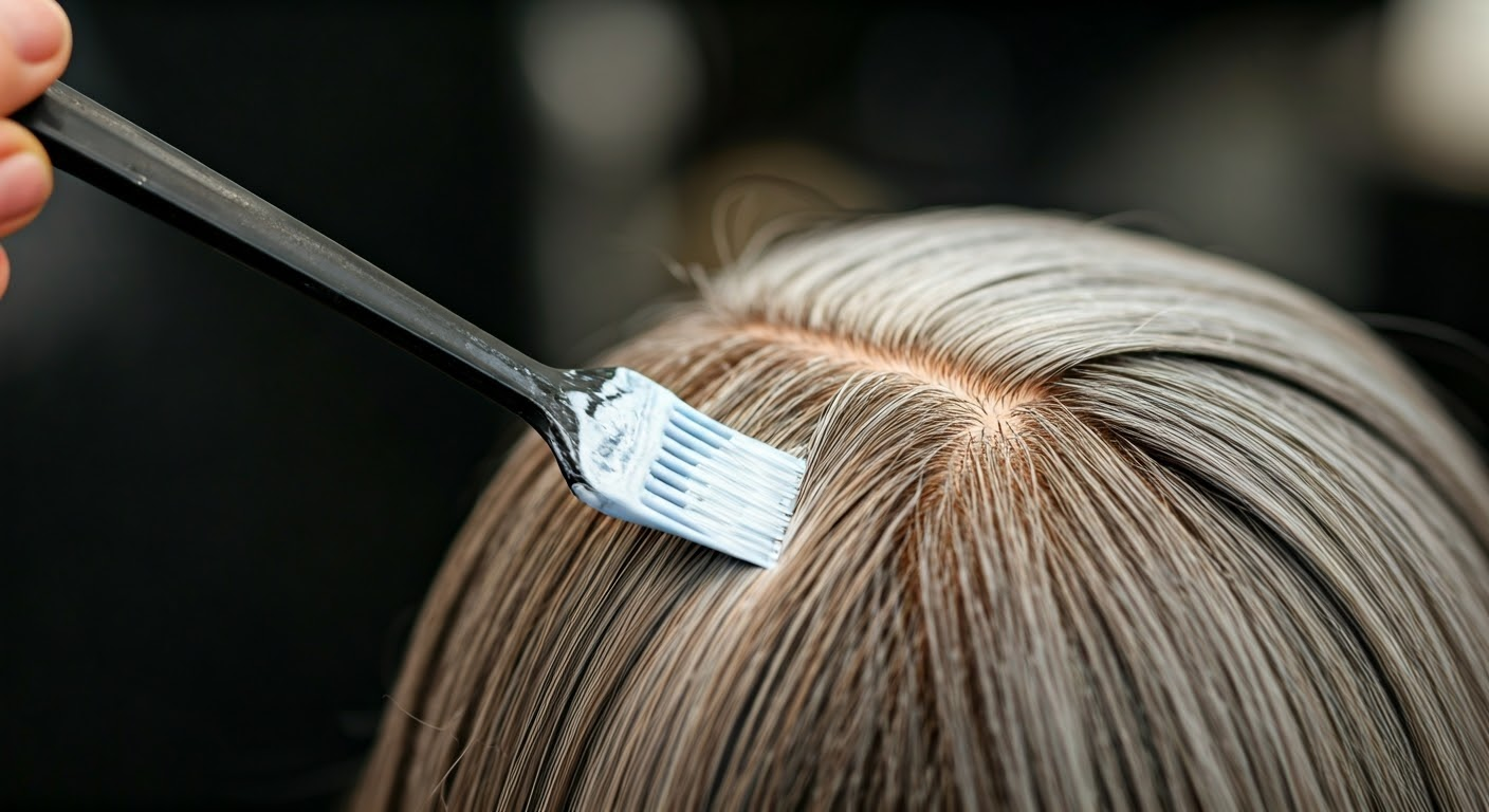 Stylist applying demi-permanent hair dye.