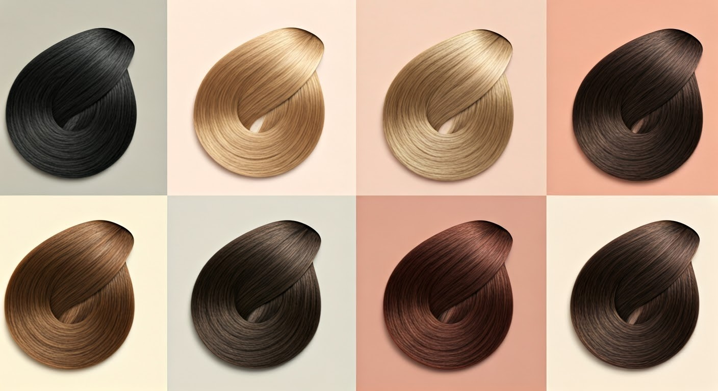 Collage of hair color swatches.