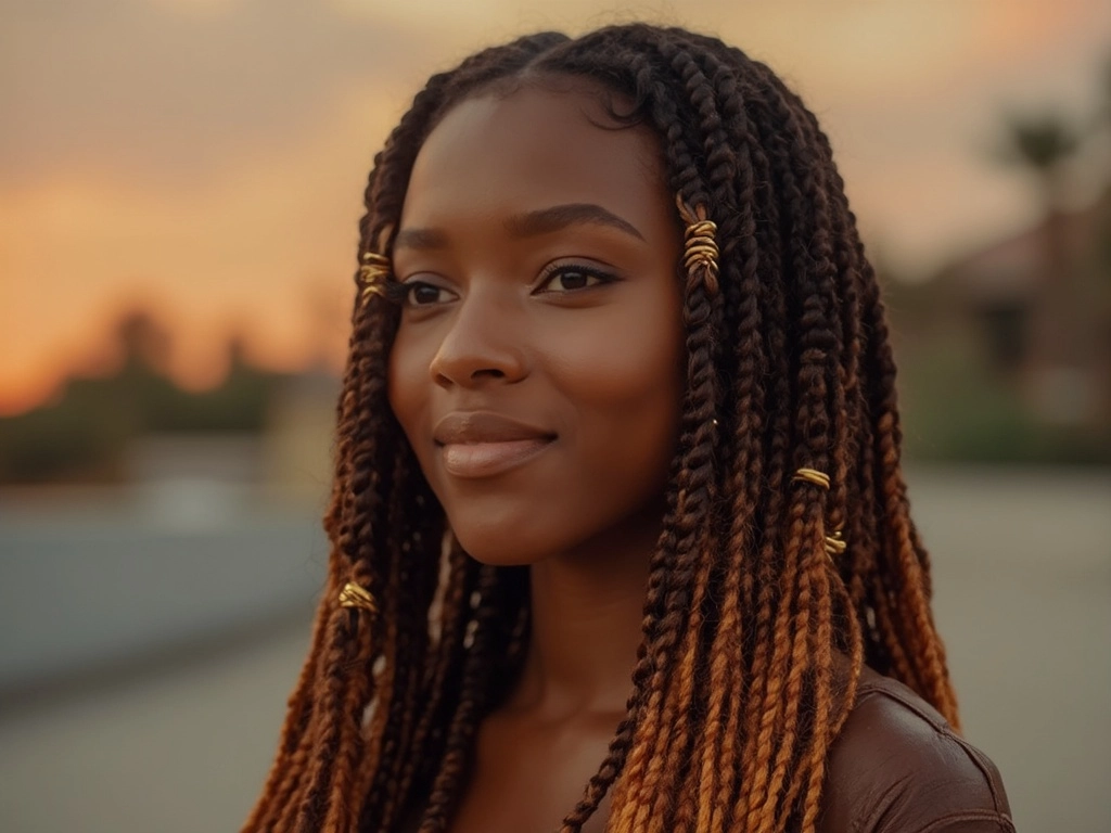 A black woman wearing sincerely4u's Mixed Color Box Braids