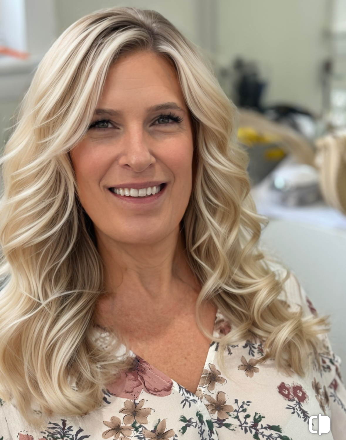 a woman with bright blonde hair