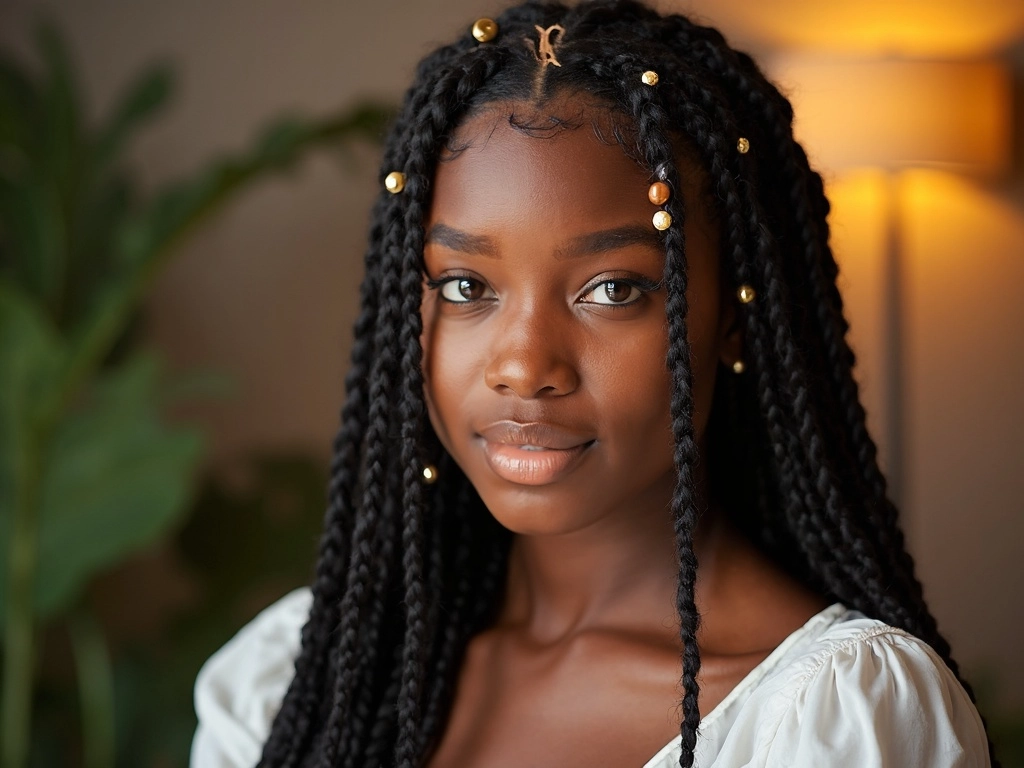 Sincerely4u box braids wig with beads and accessories.
