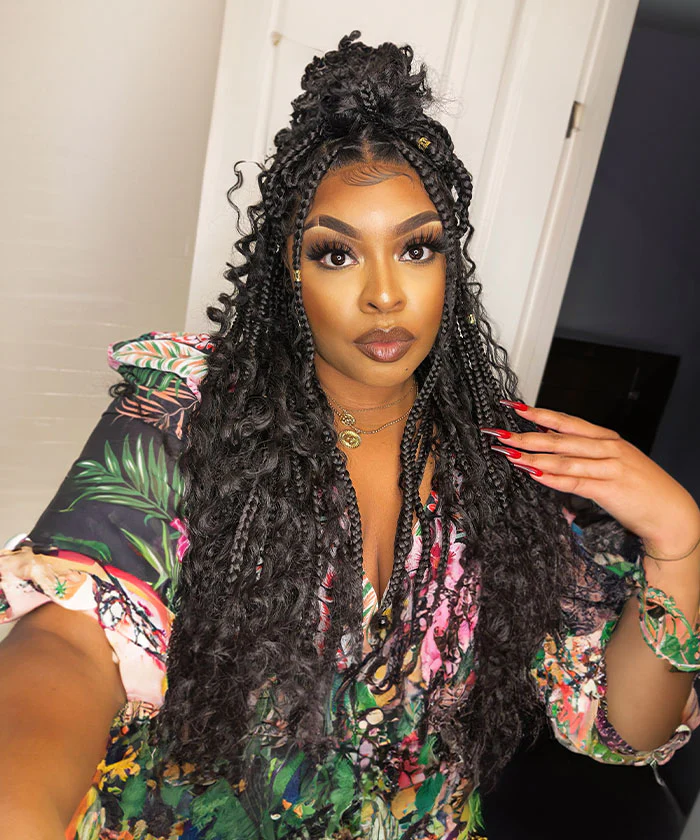Deep Curly Boho Knotless Braided HD Full Lace Remy Hair