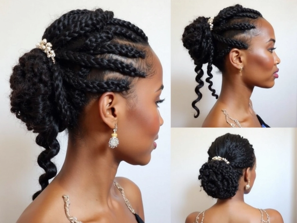 Sophisticated updo with a deep curly boho knotless braided HD lace wig from Sincerely4u, showcasing an elegant look.