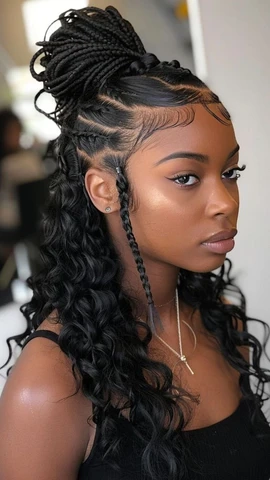 A black woman wearing sincerely4u's High Bun with Braids
