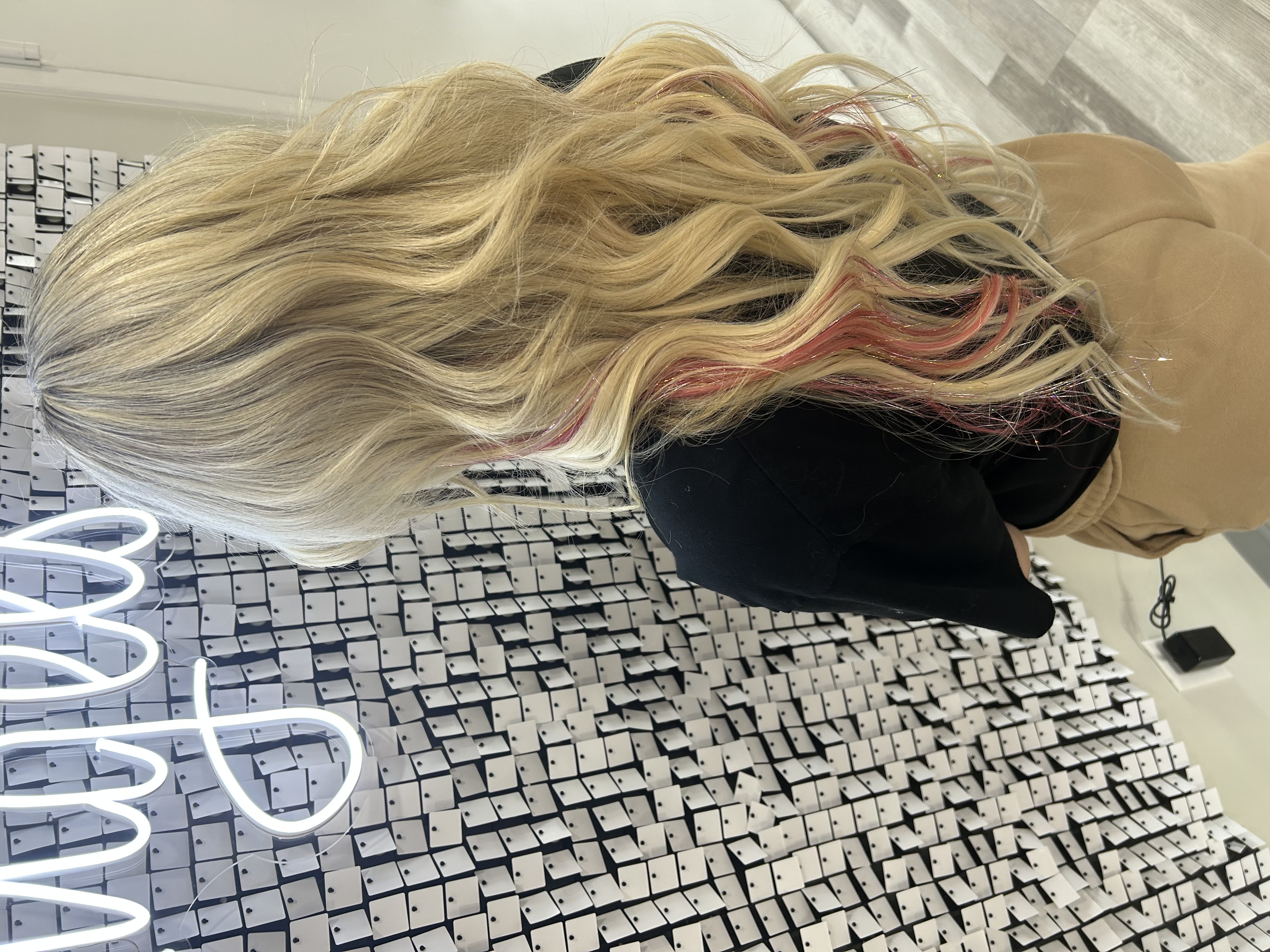 a woman wearing Veila Pull-Thru Hair Extensions