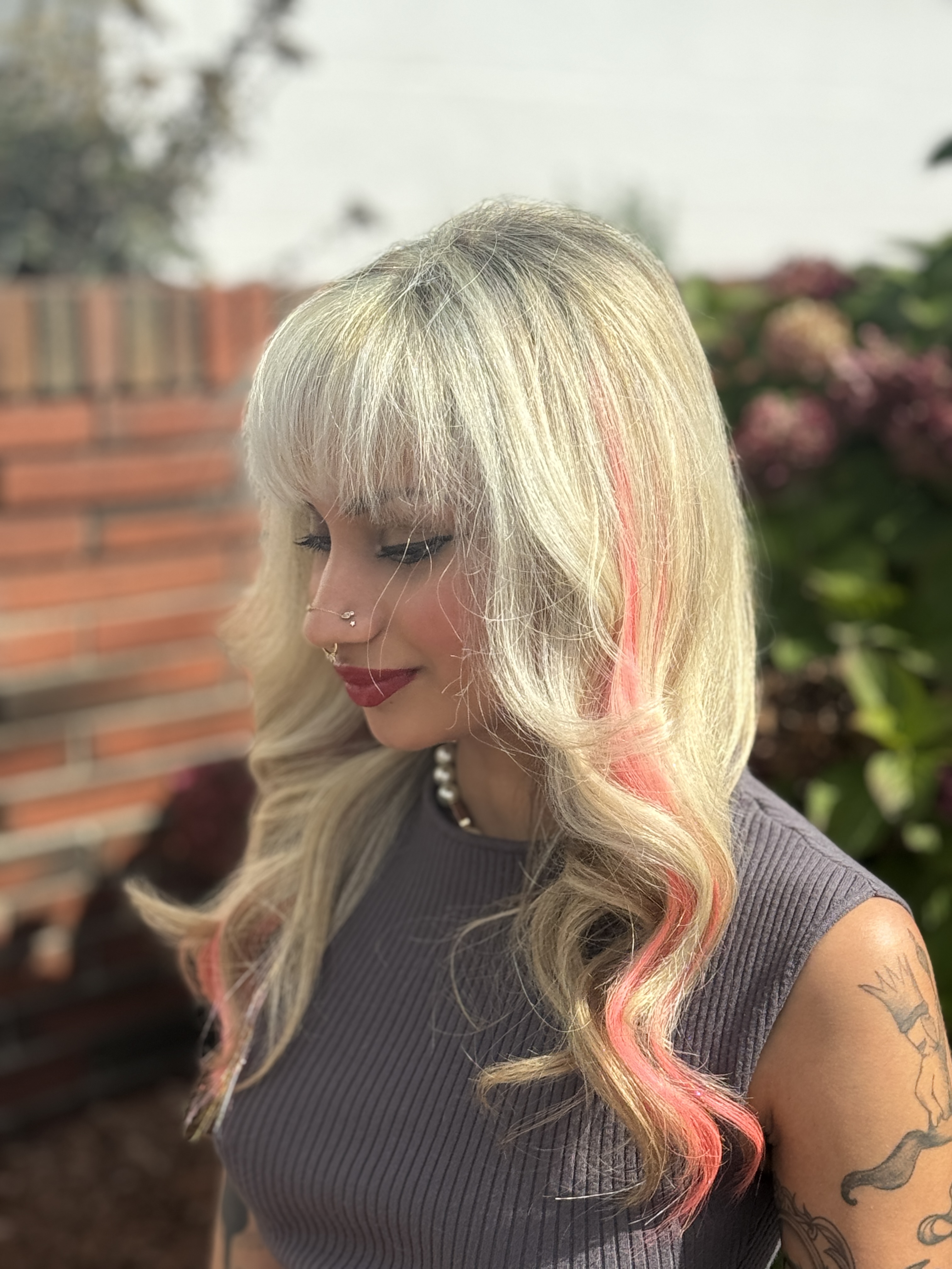 soft pink balayage on blonde hair