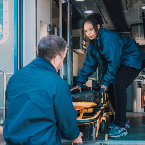 first aid responders loading truck