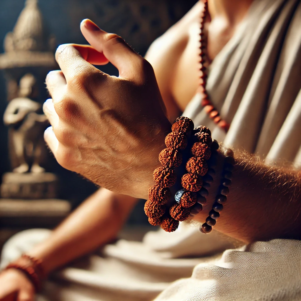 A Man wearing Nine Mukhi Rudraksha Bracelet