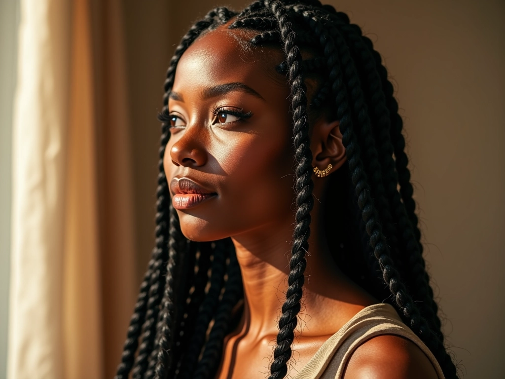 A black woman wearing sincerely4u's Goddess Braids