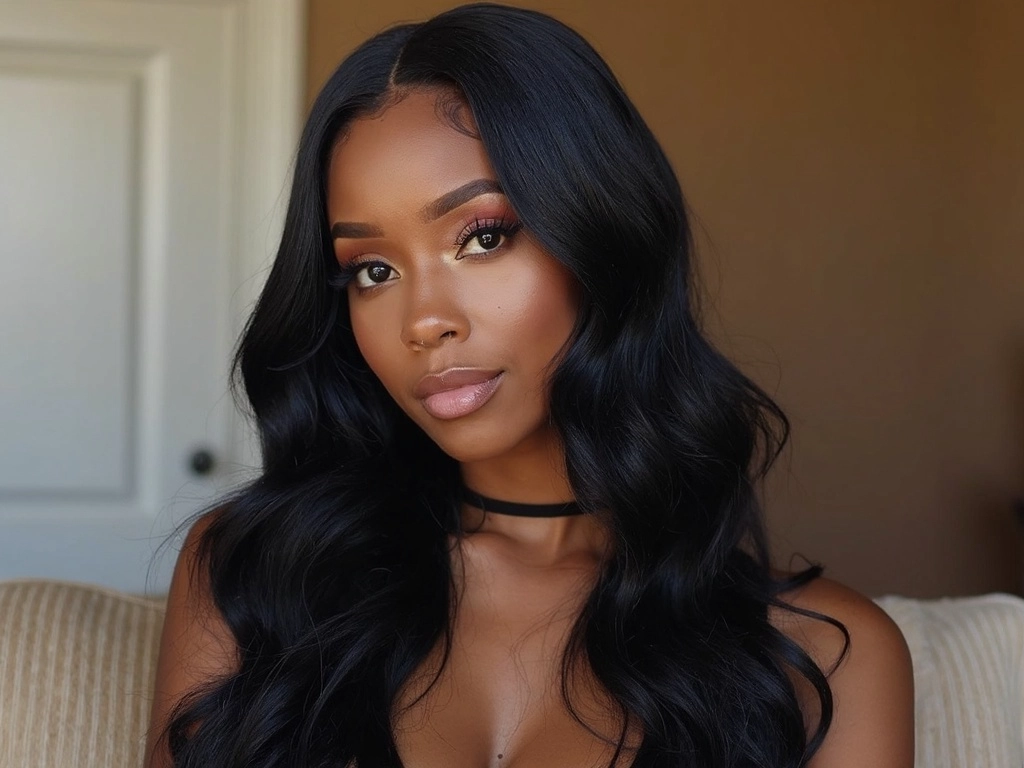 An African-American woman models a natural-looking HD lace wig from Sincerely4u.