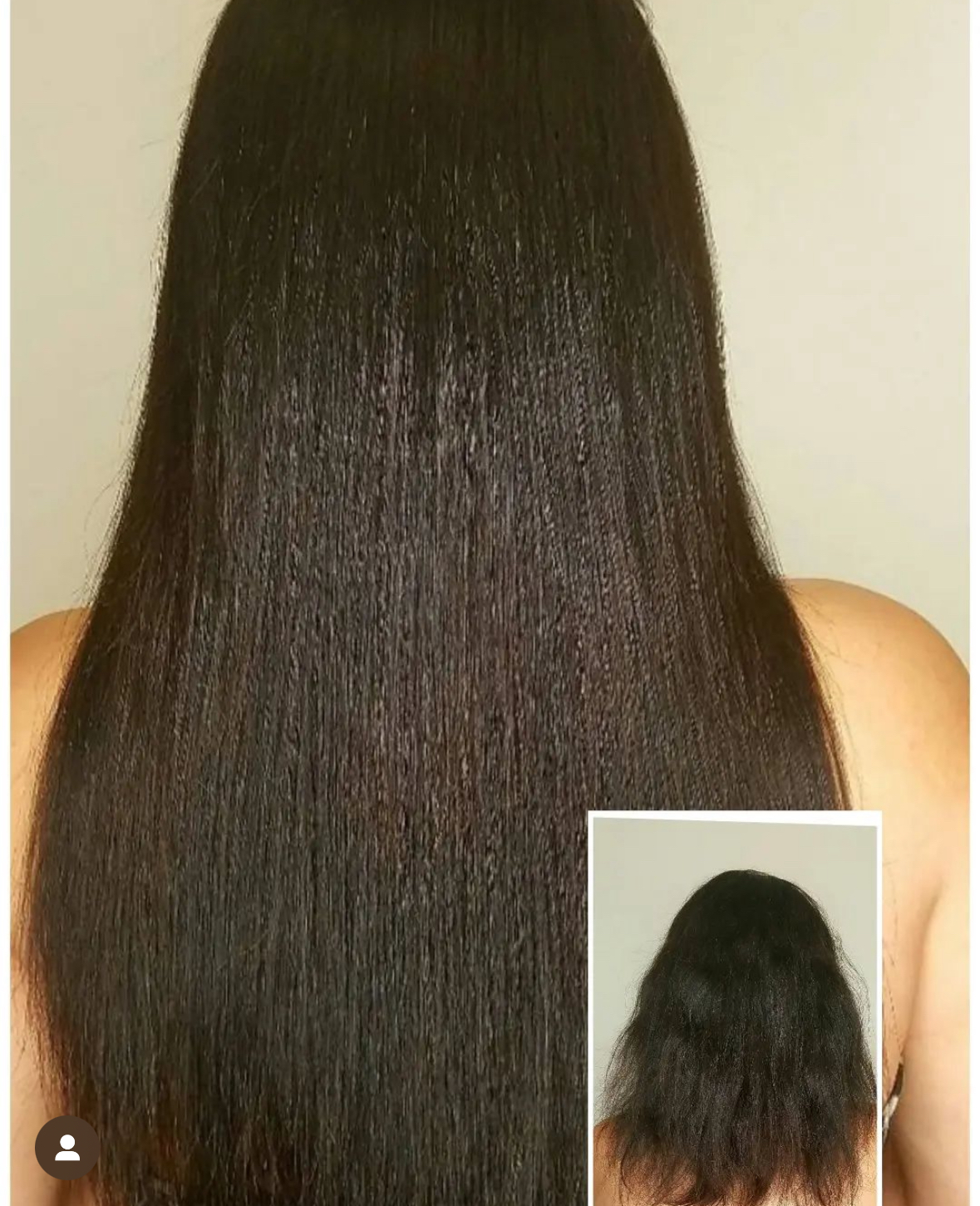 a before and after of a woman wearing a wig