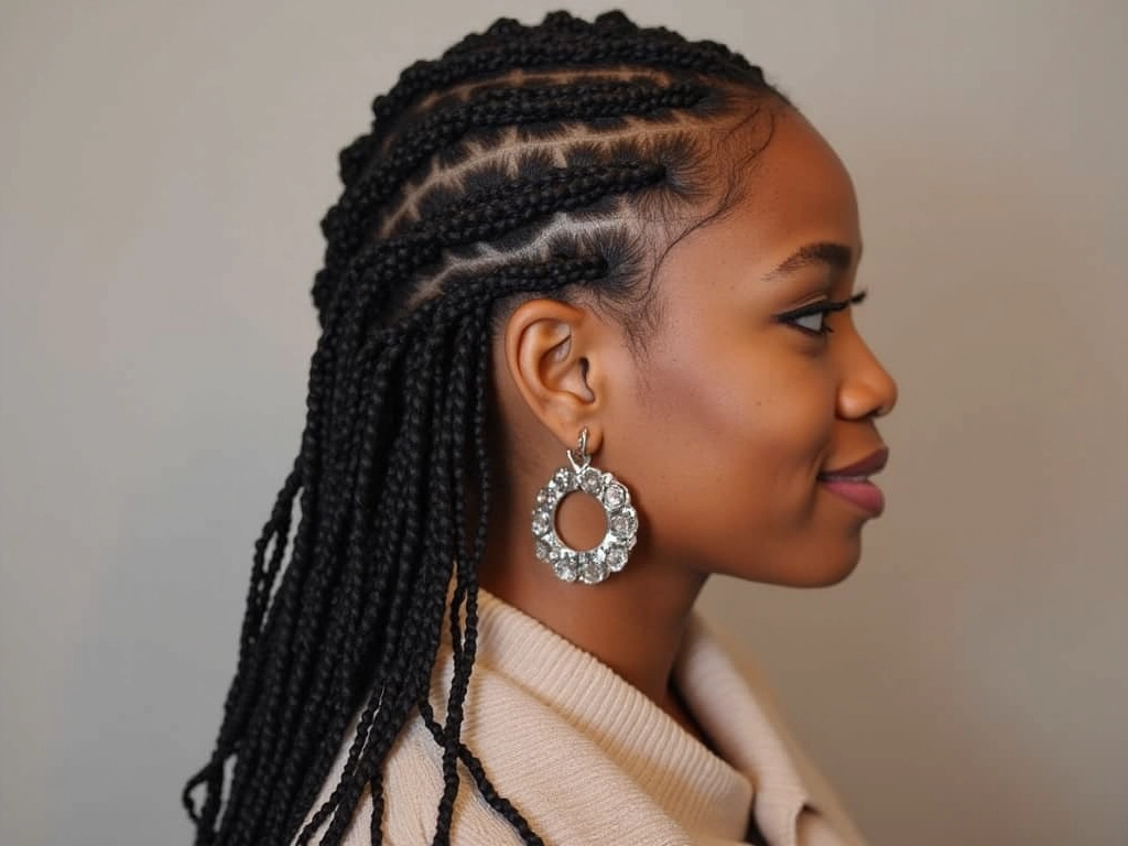 A black woman wearing sincerely4u's Cornrow Styles with a Twist