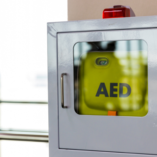 AED kit on wall