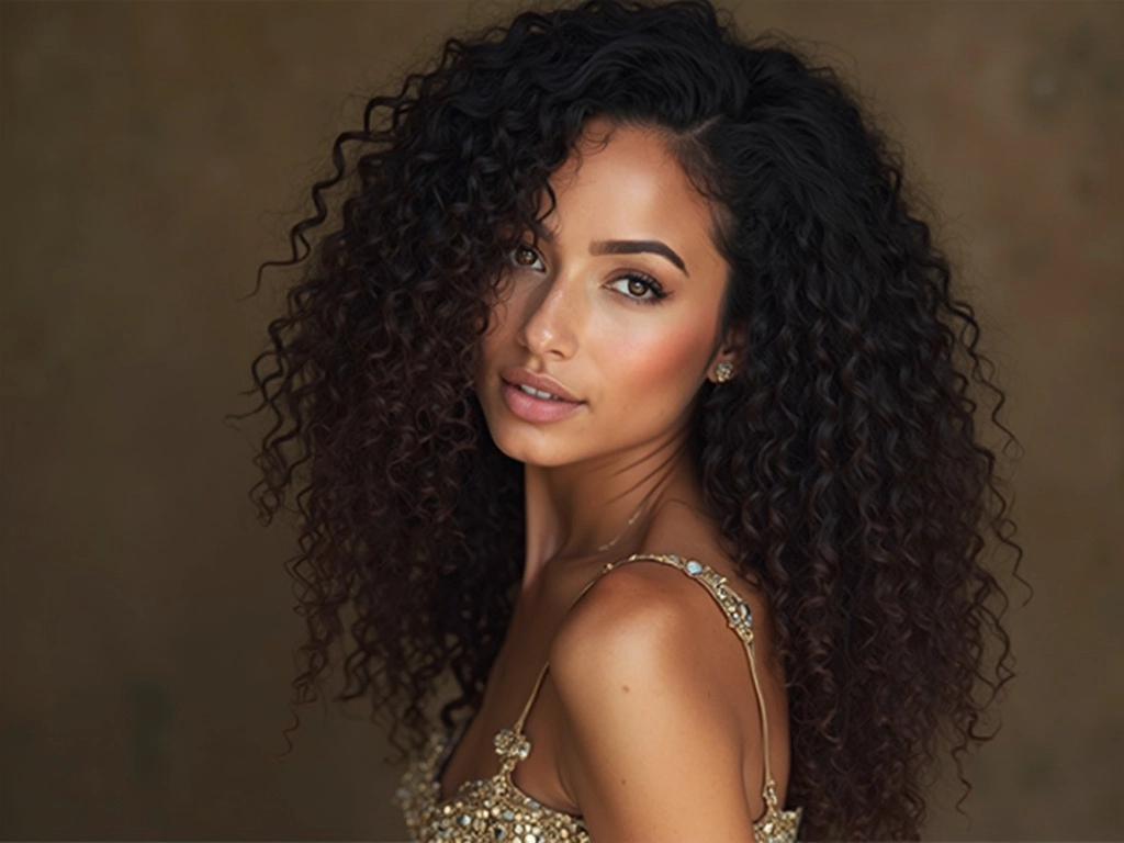An African-American woman wearing deep curly long hair from Sincerely4u, showcasing a natural, elegant look.