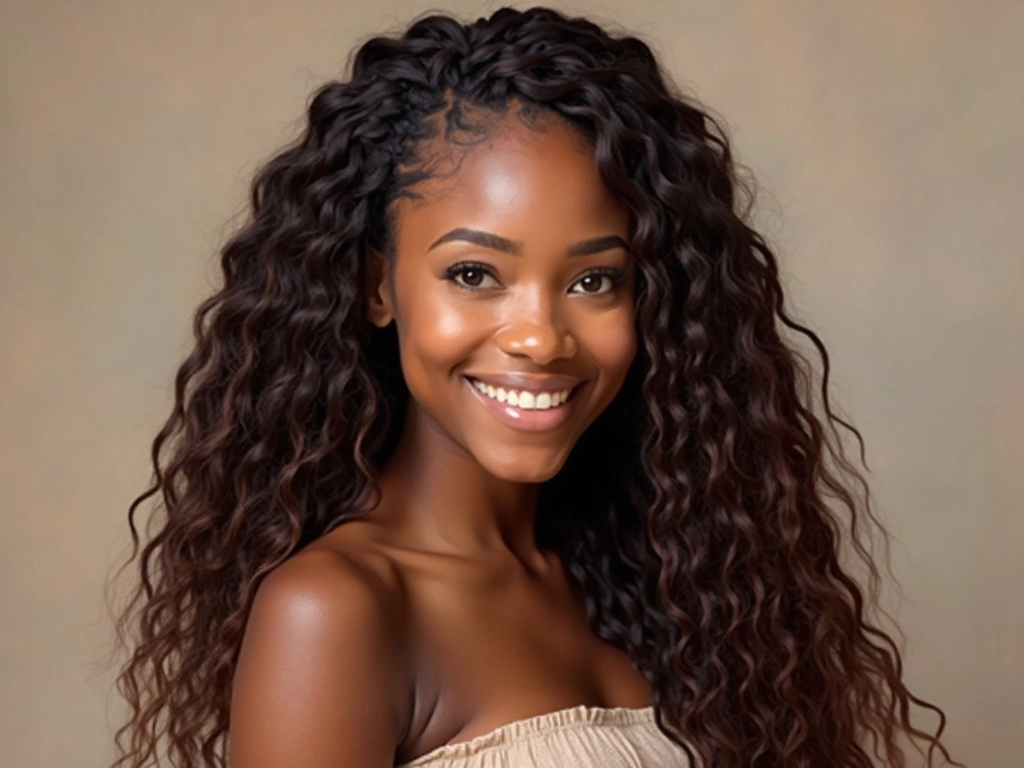 Portrait of an African-American woman with goddess braids, showcasing Sincerely4u’s bulk hair for braiding.