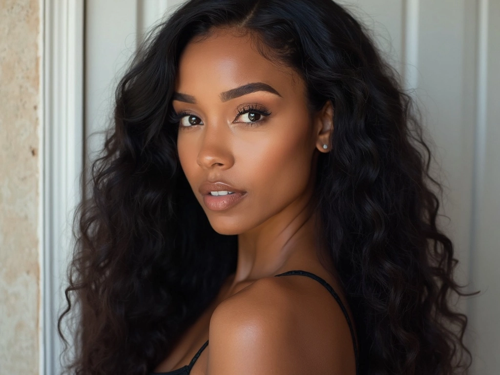 An HD lace wig with natural waves from Sincerely4u on an African-American woman.