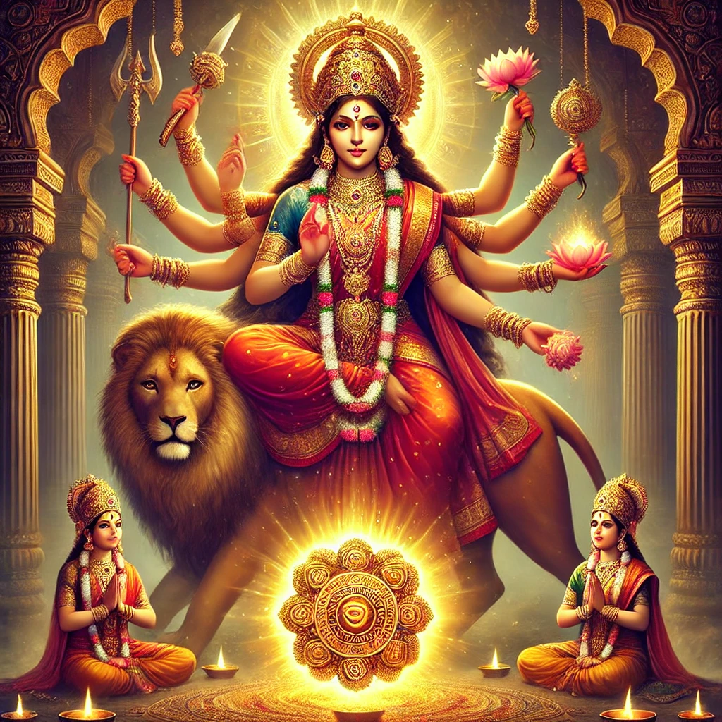 Goddess Durga with - 9 Mukhi Rudraksha