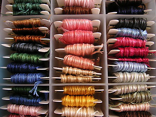 Image showing silks on bobbins in a box