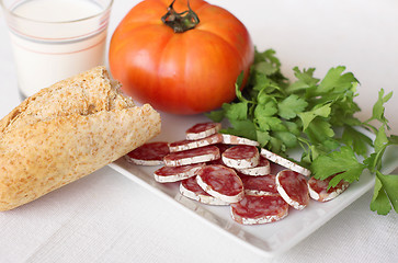 Image showing Bread and salami