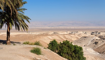 Image showing Desert landscape with oasis