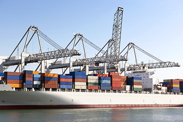 Image showing Container ship and cranes