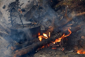 Image showing Making coffee in fire