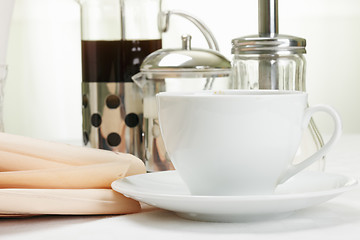 Image showing Coffee set and paper