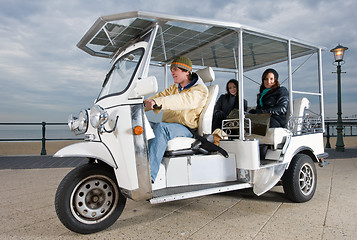 Image showing Solar powered tuc tuc at the beach