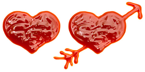 Image showing Hearts made of ketchup