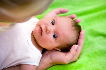 Image showing adorable newborn baby in mother's hand 