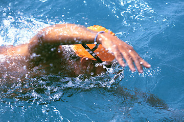 Image showing swimming, freestyle in  blue wate