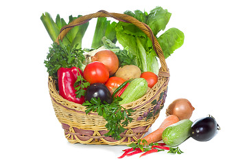 Image showing basket with vegetables isolated on white 