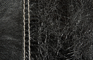 Image showing Black leather texture with white stitch