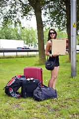 Image showing Hitch hiking woman