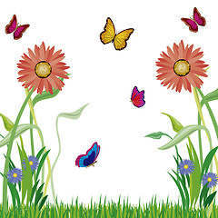 Image showing Herb flowerses and butterflies