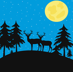 Image showing Night wood with wild deer