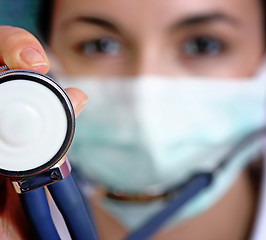 Image showing Portrait of a young doctor with stethoscope.