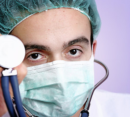 Image showing Portrait of a young doctor with stethoscope.