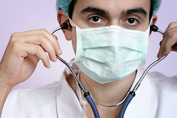 Image showing Young doctor with stethoscope.